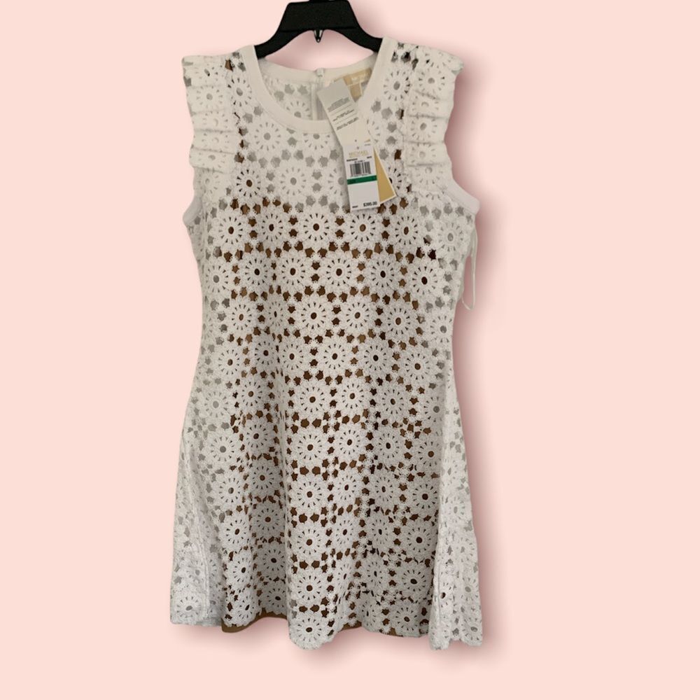 Michael Kors Medallion Lace Mini Dress in White. Size Large. $395 - Picture 5 of 6
